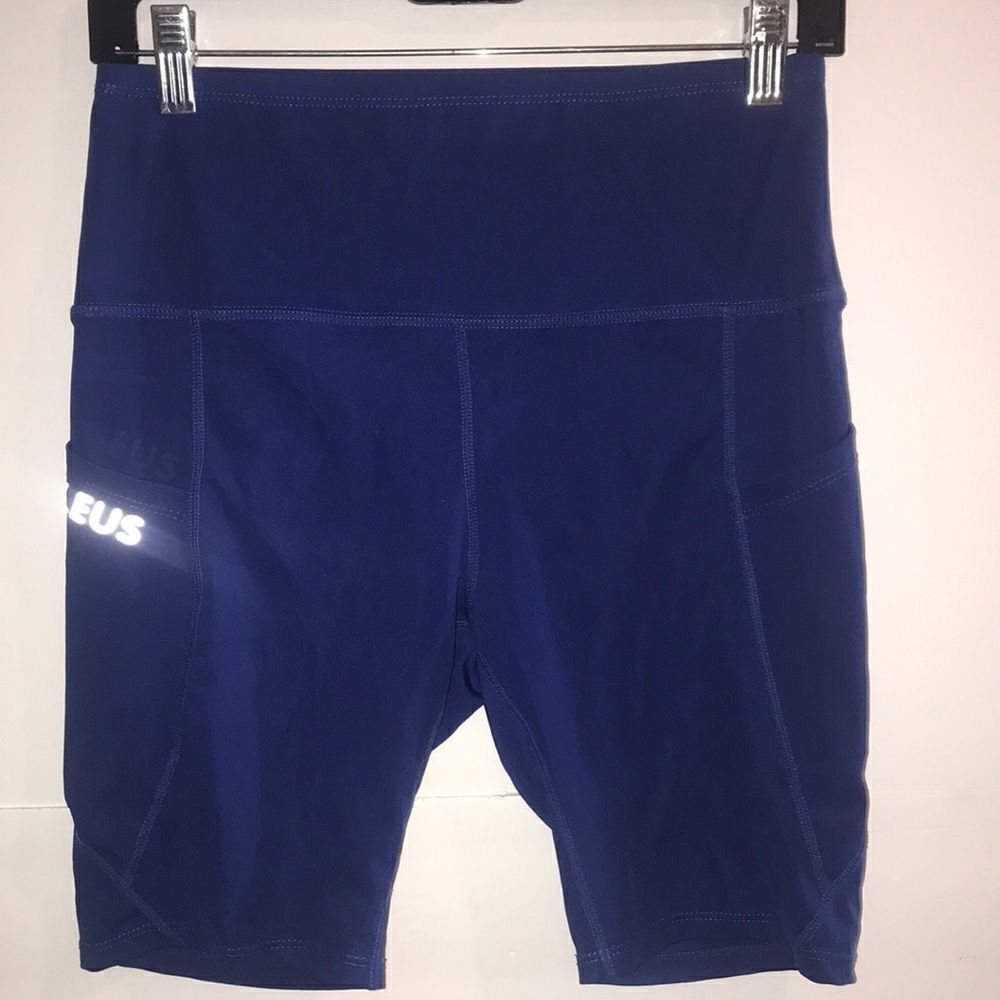 Neleus Women's Blue Ponte Knit Elastic Waistband Bike Shorts Size Medium
